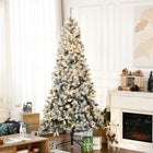 HOMCOM - Arbre de Noël artificiel floqué de neige de 7 - 5 pieds avec lumières-Les lumières LED blanc chaud consomment peu d'énergie et sont froides au toucher 
