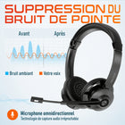 Delton - Casque stéréo Bluetooth sans fil 30X avec réduction de bruit pour ordinateur, dongle USB à appairage automatique et crochet pour casque, noir-Dispose d'une batterie longue durée offrant jusqu'à 30 heures d'autonomie en conversation, éliminant ainsi le besoin de recharges fréquentes lors d'une utilisation prolongée.
