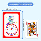 Paquet de cartes pour Apprendre à lire l’heure-Comprend 4 cartes de licorne, 4 cartes de gobelin, 50 cartes d’heure et 1 carte d’instructions