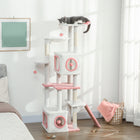 PawHut - Arbre à chat 65 po, tour à plusieurs niveaux avec condos, perchoir - blanc-Une base élargie avec une sangle anti-basculement assure la stabilité pour les chats actifs 