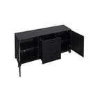 Manhattan Comfort - Buffet bas Sheridan 150 cm style mid-century moderne - Noir-Recommandé pour un écran de télévision de 55 pouces. Comprend 2 ouvertures pour la gestion des câbles et des fils