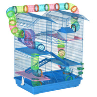 PawHut - Cage pour Hamster 18,5 po L avec Système de Tubes et Roue d'Exercice - Bleu-Plusieurs plateformes favorisent l’exploration et le plaisir de grimper