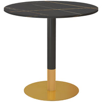 HOMCOM - Table à manger ronde avec plateau effet marbre pour cuisine - noir-Design contemporain avec un plateau effet marbre et une base finition dorée 