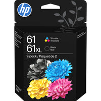 HP - Cartouches d'encre 61XL/61 a rendement standard,  C0PA6AN - Noir/Tricolore - Lot de 2-Combo comprenant une cartouche noire XL et une tricolore