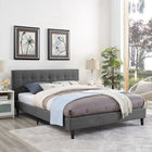 Modway - Linnea Tissu Lit Queen, Gris-Système de support en bois de peuplier à lattes