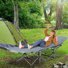 Outsunny - Lit de camp pliant pour adultes avec matelas et oreiller, gris foncé-Tapis double usage apportant chaleur ou fraîcheur selon les besoins