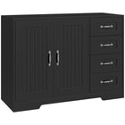HOMCOM - Buffet moderne 41,3 po L avec 4 tiroirs et 2 portes à panneaux rainurés - noir-Grand espace de rangement avec une armoire à deux portes et quatre tiroirs pour ranger les fournitures quotidiennes 