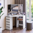 HOMCOM - Coiffeuse d'angle avec miroir - 43,7 po L x 22,1 po l x 55,6 po H - blanc-Le grand plateau, les 5 tiroirs et les 3 étagères offrent un espace de rangement généreux 