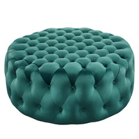 Modway - Amour Gros rond à boutons touffés Performance Velvet Ottoman - Sarcelle-Ottoman à accents à boutons touffés