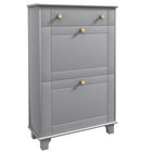 HOMCOM - Armoire à chaussures étroite avec 2 tiroirs basculants pour rangement - gris-Style moderne, finition couleur unie et poignées dorées pour une esthétique renforcée 