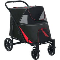 PawHut - Poussette pour animaux pliable à un clic avec amortisseur, noire-Construction solide avec cadre en acier et tissu Oxford 
