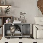 PawHut - Enclos pour litière de chat d’intérieur avec tapis à griffer - blanc-Offre de l’intimité aux chats et empêche la propagation des odeurs 