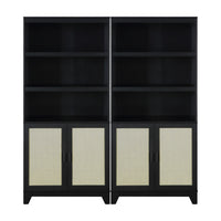 Manhattan Comfort - Ensemble de 2 bibliothèques-armoires Sheridan 80 cm style mid-century moderne - Noir-Ensemble de 2 - Bibliothèque moderne en rotin pour bureau à domicile, salon et rangement supplémentaire