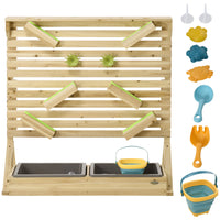 Outsunny - Ensemble de jeu d’eau courante et de sable pour enfants d’extérieur avec éviers - bois naturel - ensemble de 18-18 accessoires de jeux d'eau amusants, tels que des éviers, des moules d'animaux vivants . 