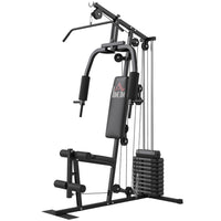 Soozier - Équipement de gym à domicile-Salle de sport multifonctionnelle : poulie haute, écarté-couché, développé-couché, extension des jambes 