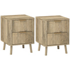 HOMCOM - Tables de nuit avec poignées intégrées et tiroirs cannelés - chêne - lot de 2-Ensemble de 2 pour coordonner la décoration de la pièce