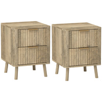 HOMCOM - Tables de nuit avec poignées intégrées et tiroirs cannelés - chêne - lot de 2-Ensemble de 2 pour coordonner la décoration de la pièce