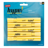Staples – Surligneurs traditionnels à pointe biseautée, jaunes, paquet de 5-Pointe biseautée conçue pour surligner avec des traits minces ou larges
