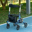 HOMCOM - Déambulateur à roulettes avec roues de 8 po et siège à poignée réglable - bleu-Plusieurs supports conçus pour votre téléphone, canne et bouteille 