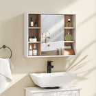 HOMCOM - armoire de rangement murale pour salle de bain avec porte miroir et étagère - blanc-Miroirs inclus pour une meilleure préparation de votre maquillage ou rasage du matin 