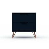 Manhattan Comfort - Table de nuit Rockefeller 51 cm style mi-siècle moderne à 2 tiroirs - Tatiana bleu minuit-Table de chevet mi-siècle moderne pour chambre et salon