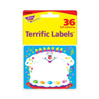 TREND enterprises - Étiquettes nominatives autocollantes Happy Birthday-Les étiquettes lumineuses et accueillantes sont sans acide et conçues pour une écriture sans bavure avec des marqueurs ou des stylos.