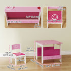 Qaba - Ensemble table et chaises pour enfants avec étagères à livres, ensemble table et chaises pour tout-petits - rose-Deux étagères latérales intégrées encouragent la lecture précoce et les habitudes d'organisation
