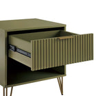 Manhattan Comfort - DUMBO Table de nuit moderne 1 tiroir 51 cm - Vert olive - Lot de 2-Pieds évasés en métal doré élégants ajoutant une touche de design mode et de durabilité