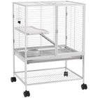 PawHut - Cage à deux niveaux pour furets, rats, cochons d’Inde 24 po L x 18 po l x 34 po H - gris clair-Se déplace facilement grâce aux roulettes, deux roulettes avec freins 