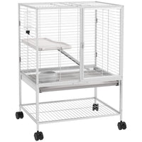 PawHut - Cage à deux niveaux pour furets, rats, cochons d’Inde 24 po L x 18 po l x 34 po H - gris clair-Se déplace facilement grâce aux roulettes, deux roulettes avec freins 
