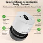 RoboSeal - Scelleuse sous vide rechargeable pour bocaux Mason-L'indicateur numérique de batterie affiche la charge restante pour que vous sachiez toujours quand recharger l'appareil
