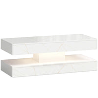 HOMCOM - Table basse effet marbre avec éclairage LED - blanc brillant effet marbre-Lumières LED RGB avec 16 couleurs, quatre modes et une luminosité réglable contrôlée par la télécommande incluse