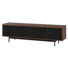 Hudson&Canal - Meuble TV Whitman pour téléviseurs jusqu'à 75 pouces - Noyer satiné/grain noir-Le dessus a une capacité de poids de 75 lb, la zone de rangement intérieure peut contenir 45 lb dans chaque section