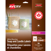 Avery - Étiquettes pour savons et chandelles - 2po de diamètre - Blanc - 96 Étiquettes-Étiquettes pour savons et chandelles