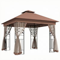 Outsunny - Pavillon de patio 10 pi l x 10 pi L - auvent de pavillon d’extérieur - brun foncé-La tente gazebo avec parois latérales en maille est un ajout fantastique à votre terrasse, balcon ou jardin