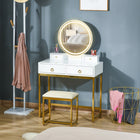 HOMCOM - Coiffeuse avec miroir rond - 31,5 po L x 15,7 po l x 52 po H - blanc-4 tiroirs offrent un espace suffisant pour ranger cosmétiques et bijoux 
