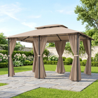 Outsunny - Pavillon de terrasse 10 pi l x 13 pi L - auvent de jardin extérieur à 2 niveaux - kaki-8 trous d'évacuation sur le dessus du toit assurent une bonne performance les jours de pluie
