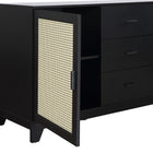 Manhattan Comfort - Buffet bas Sheridan 150 cm style mid-century moderne - Noir-Poignée verticale en bois massif avec finition peinte