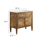 Modway - Elysian 36" Vanette de salle de bain - Brun blanc-Bassin d’évier en céramique