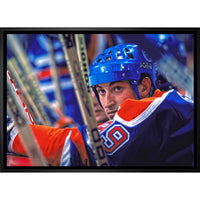 Wayne Gretzky Edmonton Oilers Bench Close-Up sur toile - Toile encadree - 31" x 22"-Impression sur toile de qualité supérieure avec bordures enveloppées