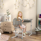 Qaba - Ensemble bureau et chaise pour enfants à hauteur réglable avec plateau inclinable - gris-Plateau inclinable jusqu’à 45° pour un confort ergonomique et une bonne posture  
