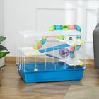 PawHut - Cage pour hamster 31 po L avec système de tubes tunnels - Bleu-Comprend une cabane sur le perchoir, une bouteille d'eau, une gamelle, des rampes et une roue d'exercice