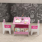 Qaba - Ensemble table et chaises pour enfants avec étagères à livres, ensemble table et chaises pour tout-petits - rose-Fabriqué en MDF P2 avec des coins arrondis pour la sécurité des enfants
