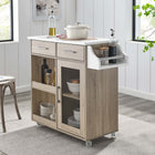 Modway - Culinary Chariot de cuisine avec support à épices, Chêne Blanc-Panneau de particules et papier stratifié