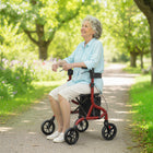 HOMCOM - Déambulateur pliable avec siège pour personnes âgées, 4 roues - rouge-Les roues en EVA solide assurent un déplacement fluide avec une excellente absorption des chocs 