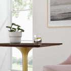 Modway - Lippa 24 po Carré Bois Table à manger, Noyer cerise doré-Socle en métal doré résistant aux éclats