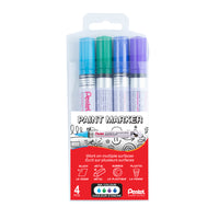 Pentel - Paint Marker, Pointe Moyenne, Couleurs Assorties Bleue Ciel, Vert, Violet, Bleu - Paquet de 4-Marqueur à peinture à pointe conique avec une encre riche et vive.