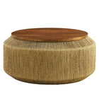 Modway - Maris Herbiers marins et bois Table basse - Noyer naturel-Table basse ronde à tambour de 37 pouces