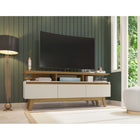 Manhattan Comfort - Meuble TV Yonkers 62,99 po style Mid-Century Modern - Blanc cassé et Cannelle-Recommandé pour un téléviseur jusqu'à 60 pouces