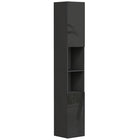 Kleankin - Armoire de salle de bain haute brillance avec porte et étagères - noir-Les étagères ouvertes et l’armoire fermée permettent de ranger soigneusement les serviettes, le linge et autres essentiels de salle de bain 